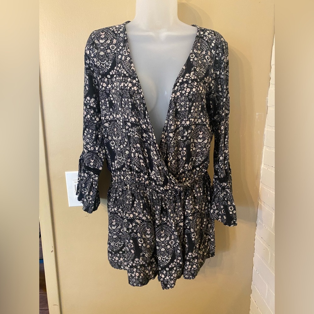 Boho Romper with lace detail on bell sleeves